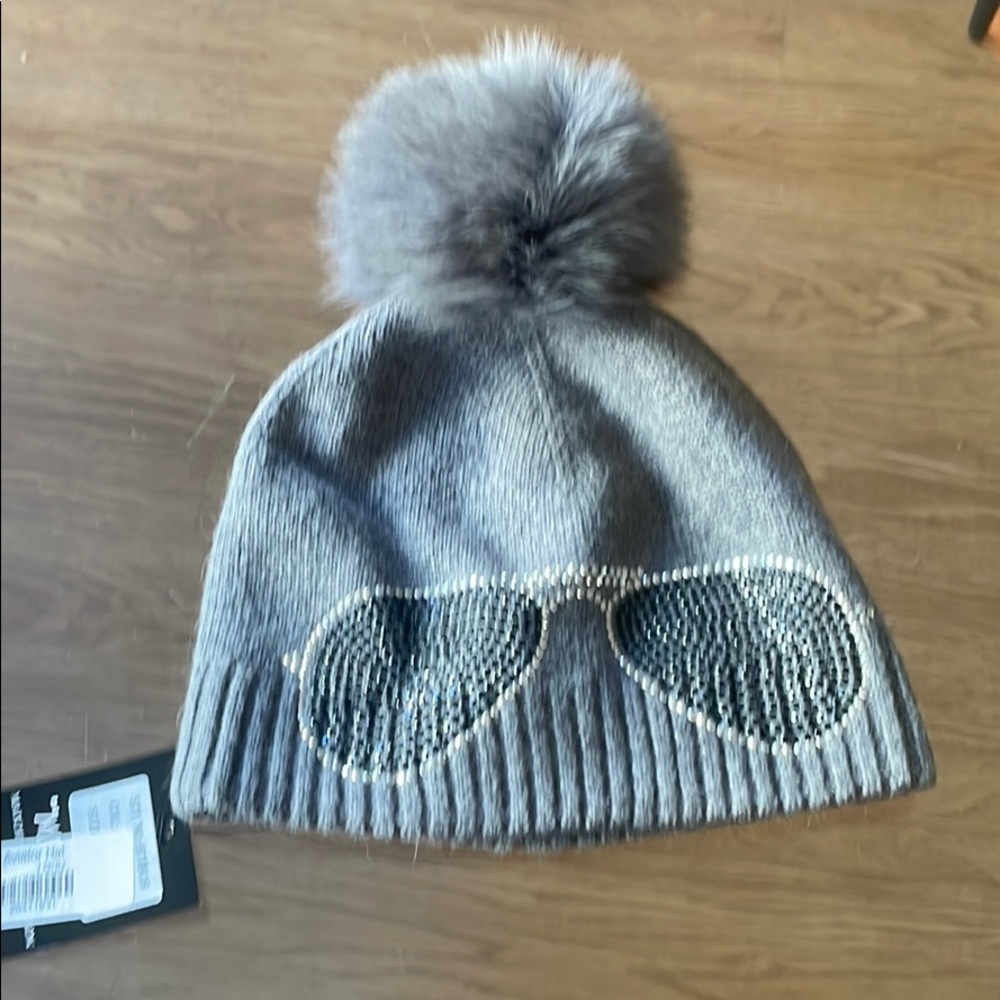Hat with Fur Snowball Real Canadian Fur